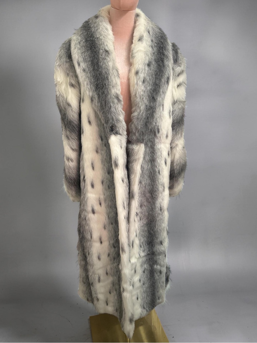 Rare Vintage Olympia Faux Fur Coat Womens M Snow Leopard Print Maxi Long Glam - Picture 13 of 16